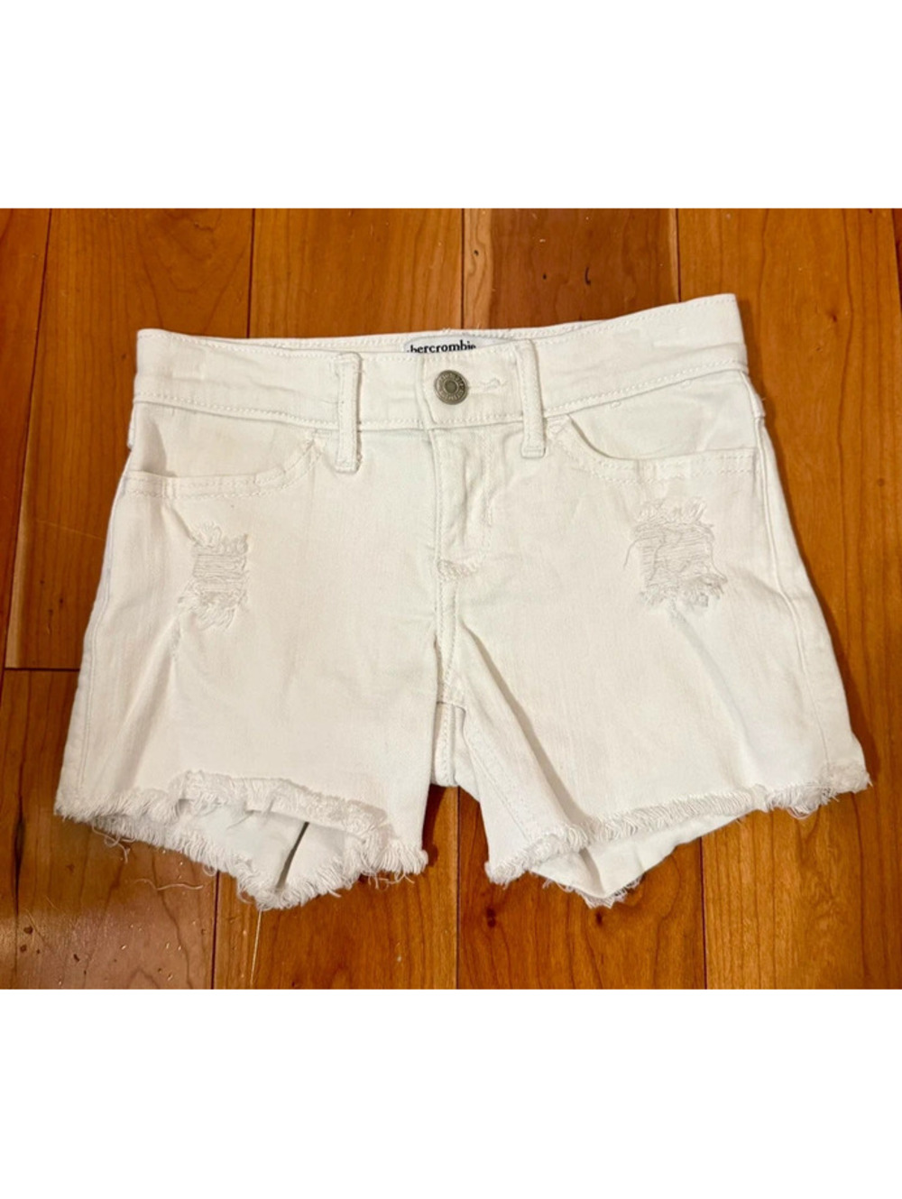 Abercrombie kids white Jean distressed shorts size 7/8